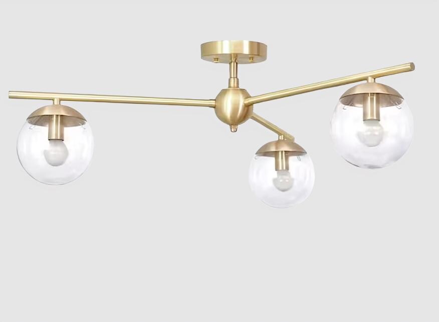Mid Century Modern 3 Bubble Glass Globe Sputnik Brass Chandelier, Handcrafted Modern Sputnik Lamp Ceiling Light Glass Globe Light Fixture