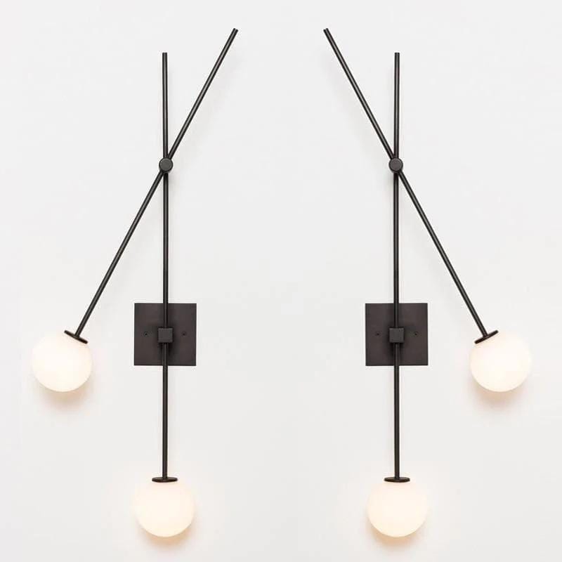 Two Glass Globe Swing Arm Articulating Bedside Wall Lamp, Handcrafted Pendant Light Brass Sputnik Wall Sconce