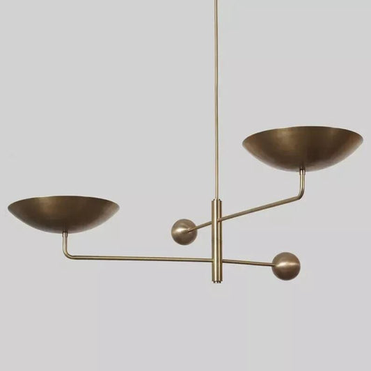 2 shade Counterbalance Mid Century Ceiling Light, Raw Brass Sputnik Chandelier Pendant Light Fixture