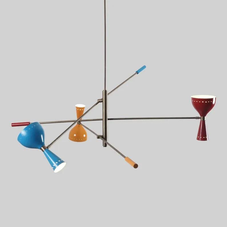 Multi Color 3 Arm 6 Light Mid Century Modern Italian Style Sputnik Chandelier, Handcrafted Brass Chandelier, Contemporary Light Fixture