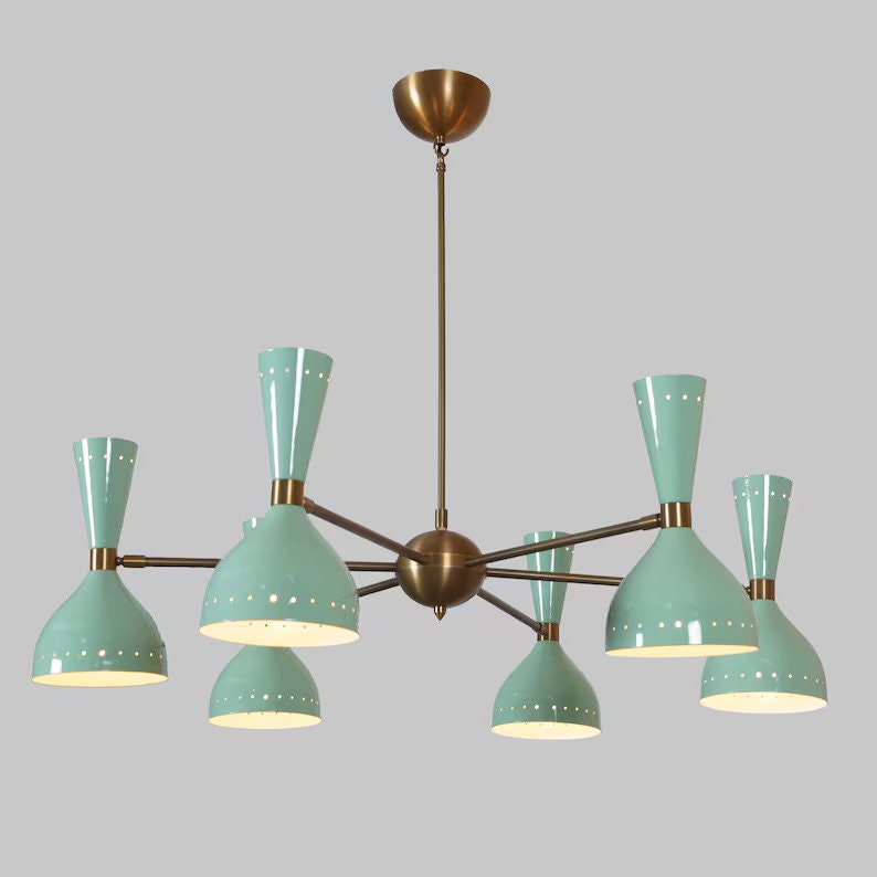 Stilnovo Style Diabolo Mid Century Modern Italian Sputnik Brass Chandelier, Handcrafted Custom 6 Arm 12 Light Ceiling Pendant Light Fixture