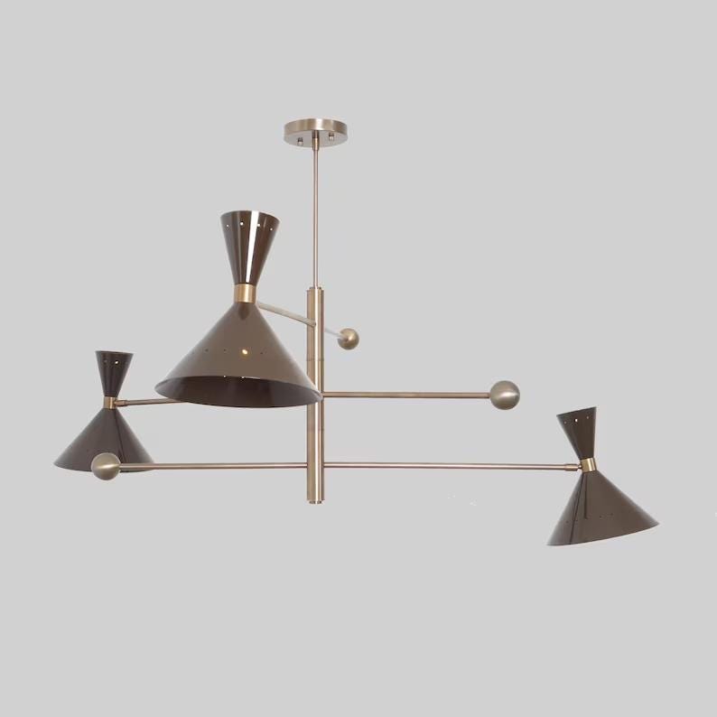 Mid Century 3 Arm 6 Light Stilnovo Style Sputnik Chandelier, Handcrafted Brass Contemporary Pendant Ceiling Light Fixture