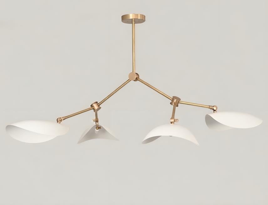 Mid Century Modern Brass Stingray Light Sputnik Chandelier, Four Arms Curved Disk Shade Branch Ceiling Light Fixture Home Décor 4 Lights