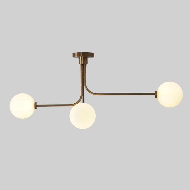 Twisted Semi Flush Mount Three Globe Light Mid Century Modern Sputnik Chandelier Brass Ceiling Pendant Light Fixture Handcrafted Chandelier