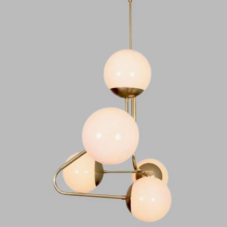 Twisted Five Globe Semi Flush Mount Mid Century Modern Brass Sputnik Chandelier, Handcrafted Bubble Globe Ceiling Pendant Light Fixture