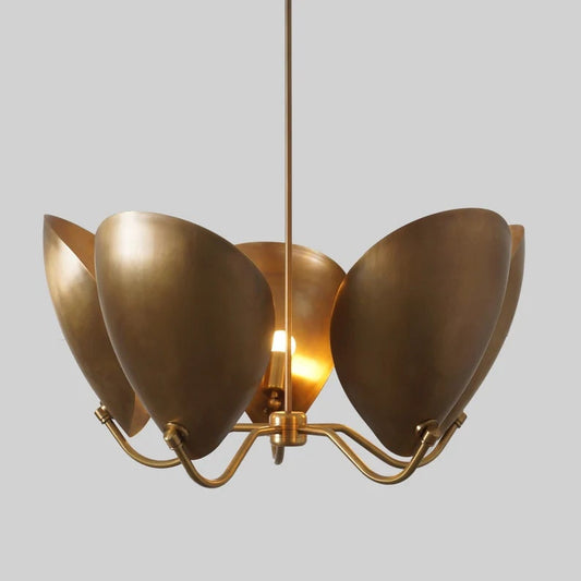 Five Petal Mid Century Modern Brass Chandelier, Multi arm sputnik pendant light, Vintage Home decor,  Gold Luxury Decor