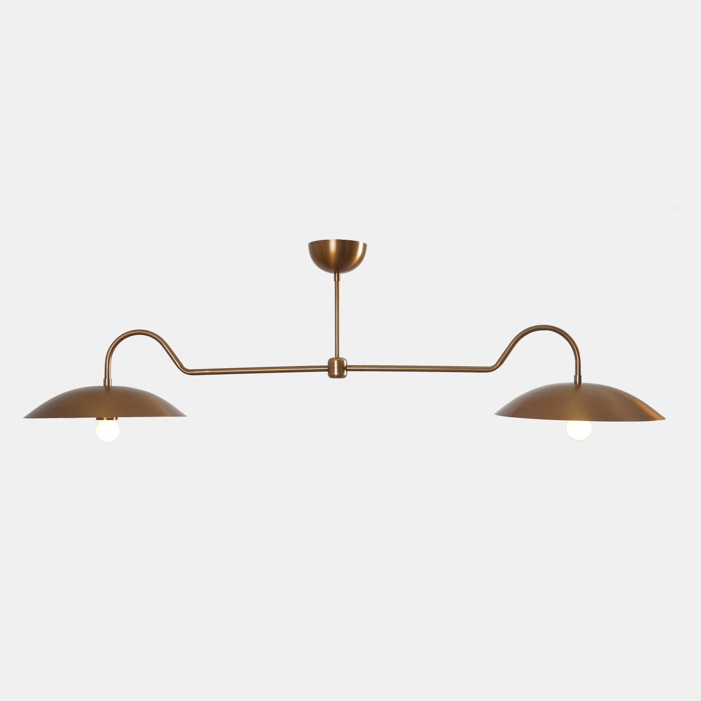 Linear Counterbalance Double Shade Brass Chandelier, Mid Century Modern Counterweight Brass Ceiling Pendant Light Fixture