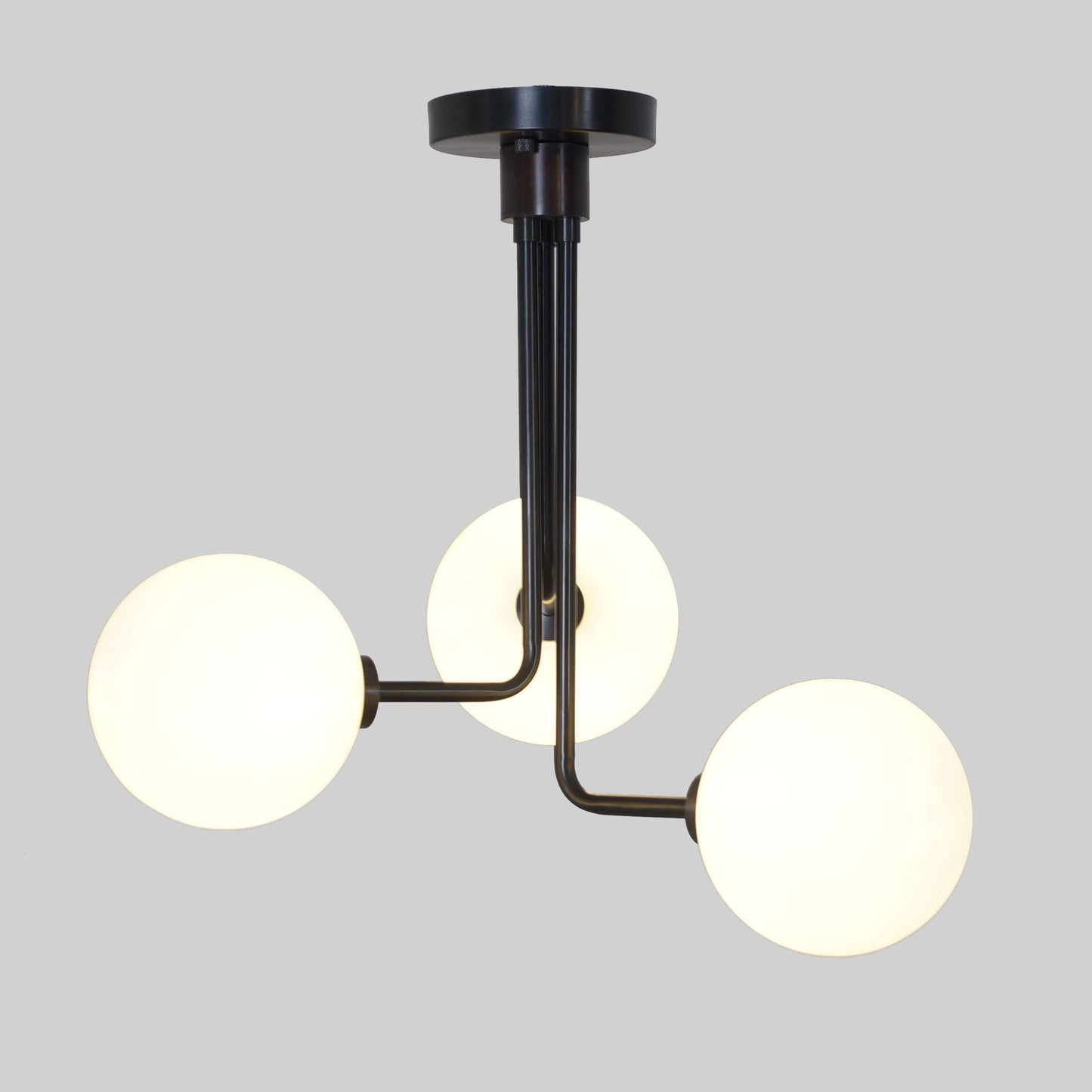 Semi-Flush Mount Three Globe Light Fixture, Mid Century Modern Sputnik Chandelier Brass Ceiling Pendant Light Fixture Handcrafted Chandelier