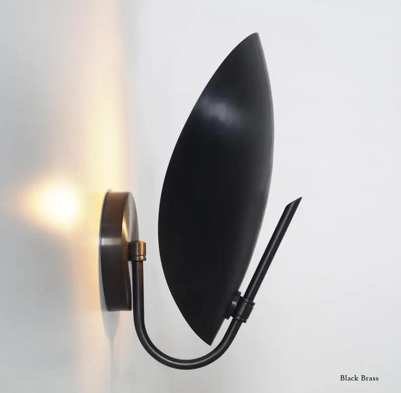 Brass Curved Petal Shade Wall Lamp, Mid Century Modern Turtle Wall Sconce, Antique Vintage Style Wall Light, Industrial Style Light Fixture