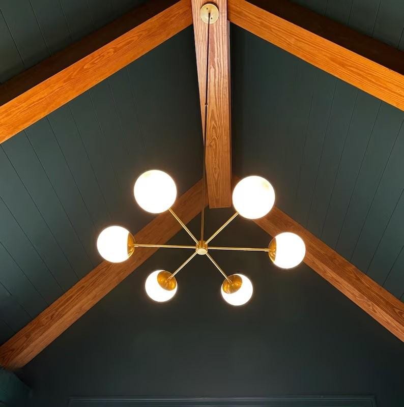 Gorgeous 6 Light Glass Globe Mid Century Modern Sputnik Brass Chandelier, Handcrafted Ceiling Light Customizable Pendant Light Fixture