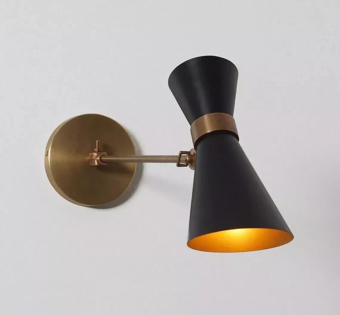 Stilnovo Style Articulated Peggy Wall Lamp, Mid Century Modern Brass Diabolo Wall Sconce, Handmade 1 Light Adjustable Bedside Reading Lamp