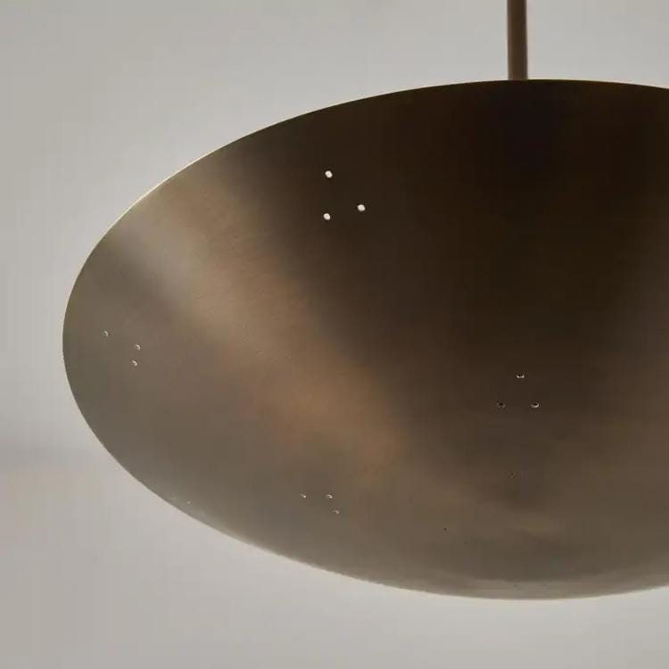 Perforated Dome Shape Rey Chandelier 6 Light Semi Flush Mount Ceiling Light Fixture, Mid Century Modern Handcrafted Brass Pendant Light