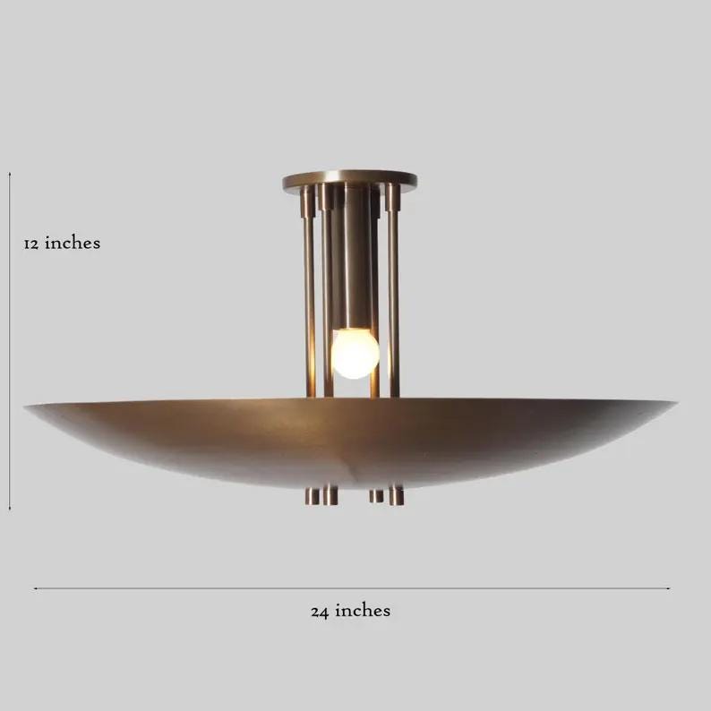 Rey Light Inspired Mid Century Modern Dome Shape Brass Chandelier, Single Light Ceiling Flush Mount Handcrafted Tynell Style Light Fixture
