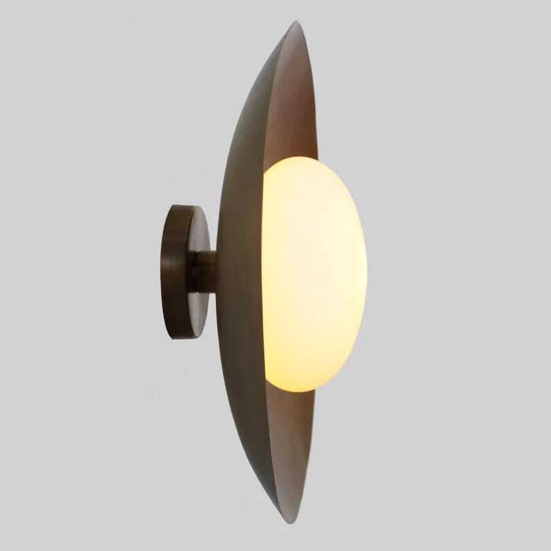 Large Single Opal Shape Globe Brass Wall Sconce, Mid Century Style Brass Wall Lamp Globe Shade Wall Lamp, Handcrafted Vintage Wall Sconce