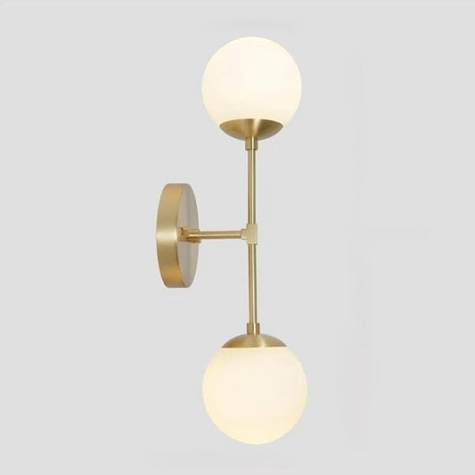 Mid Century Modern Double Globe Low Ceiling Lamp Light, Handcrafted Glass Globes Brass Wall Sconce Hallway Passage Entrance Bathroom Bedroom