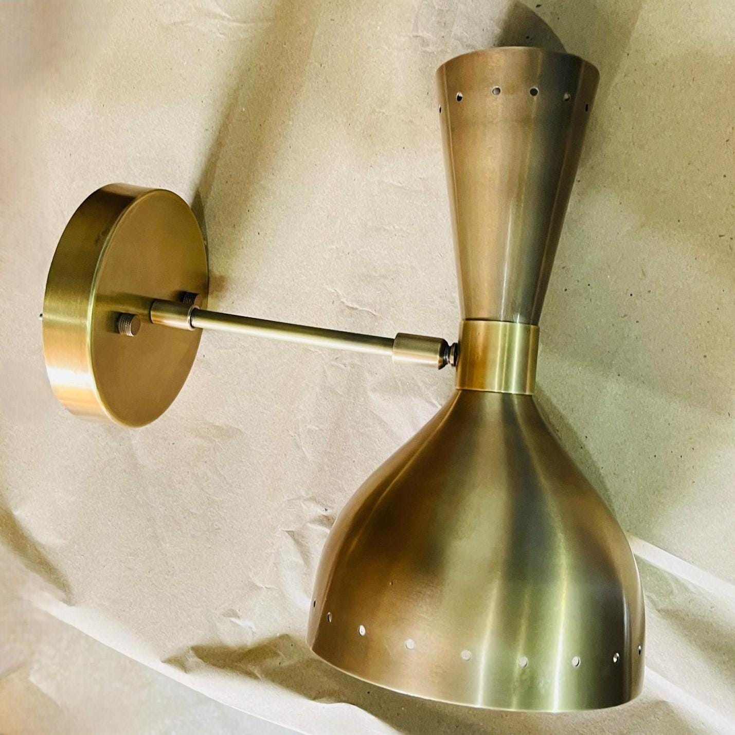 Mid Century Modern Diabolo Wall Sconce, Handcrafted Raw Brass Stilnovo Style Wall Light Lamp, Adjustable Bedside Reading Light
