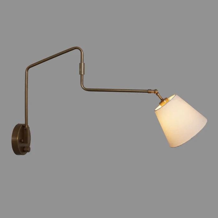 Linen Shade Adjustable Reading Wall Lamp, Single Arm Mid Century Modern Brass Wall Sconce, Vintage Inspire Elegant Design Reading Wall Light