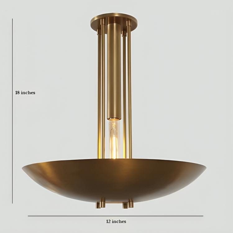 Dome Shape Rey Light Inspired Mid Century Modern Single Light Pendant Chandelier, Handcrafted Flush Mount Brass Ceiling Light Fixture