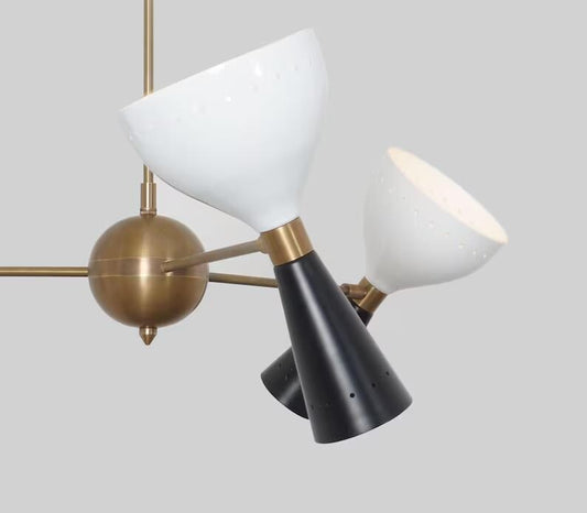Three Arms Six Lights Stilnovo Style Mid Century Modern Diabolo Sputnik Chandelier, Handmade Brass Chandelier, Custom Ceiling Light Fixture