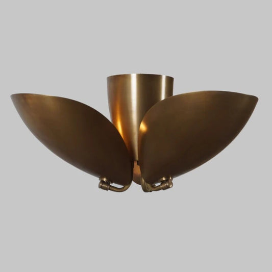 Beetle Disk Shade Ceiling Flush Mount Brass Pendant Light Fixture, Handcrafted Mid Century Modern Turtle Chandelier Three Lights