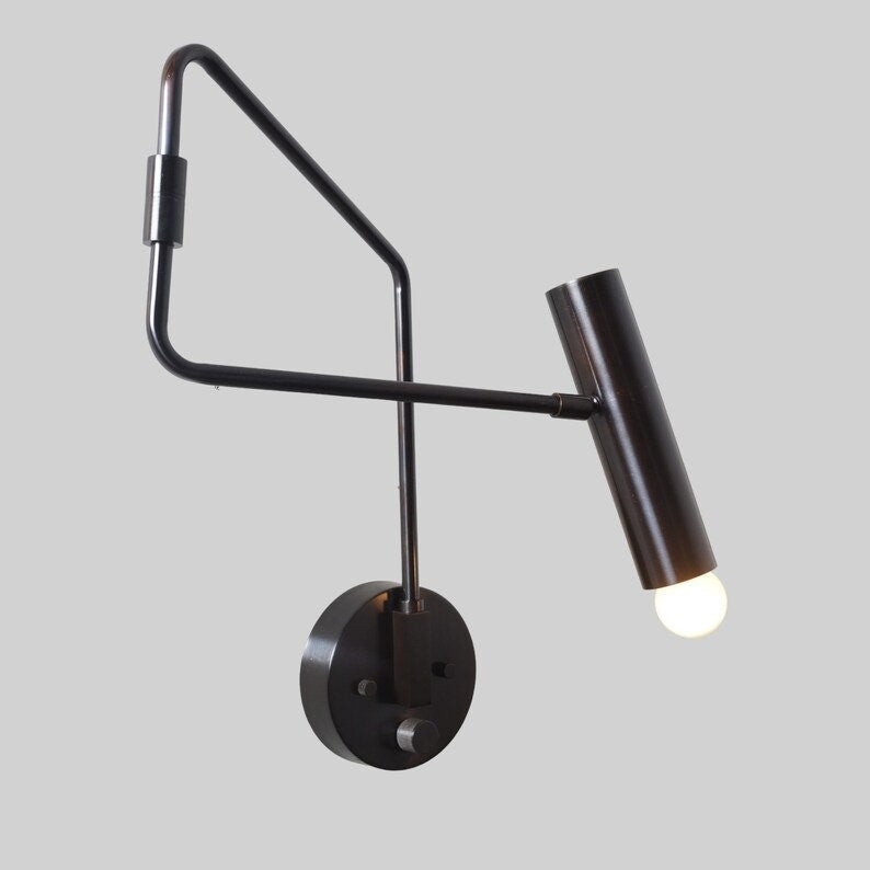 Adjustable Swivel Reading Light Wall Sconce, Contemporary Industrial Design Handcrafted Custom Wall Lamp, Mid Century Modern Brass Light