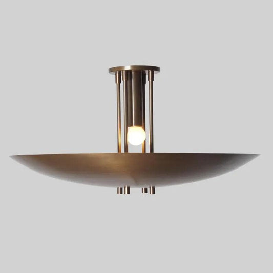 Rey Light Inspired Mid Century Modern Dome Shape Brass Chandelier, Single Light Ceiling Flush Mount Handcrafted Tynell Style Light Fixture