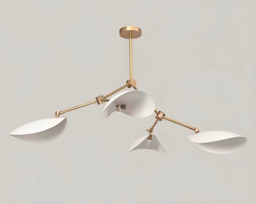 Mid Century Modern Brass Stingray Light Sputnik Chandelier, Four Arms Curved Disk Shade Branch Ceiling Light Fixture Home Décor 4 Lights