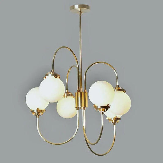 Mid Century Modern Bubble Gooseneck Globe Chandelier, Brass Frame Glass Globe Design Pendant Light Fixture Handcrafted Lamp Ceiling Light