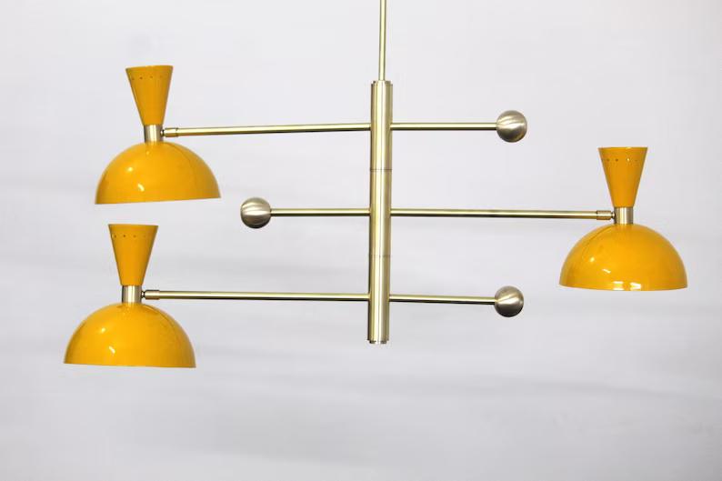 Retro Inspired Stilnovo Style Counter Balance Mid Century Modern Brass Sputnik Chandelier Custom Ceiling Pendant Light Fixture 3 Arm 6 Light