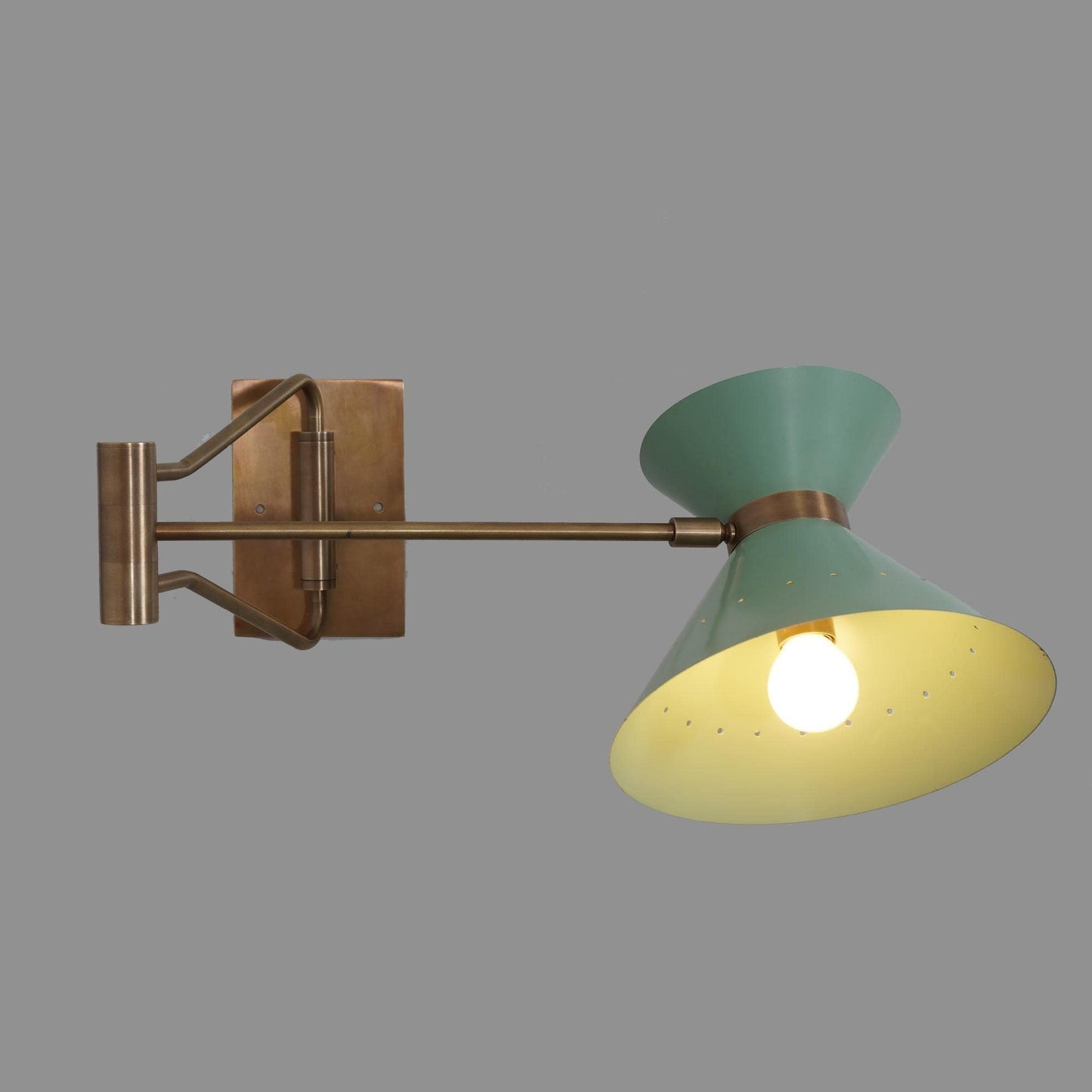 Stilnovo Articulated Swing Arm Wall Light, Mid Century Modern Italian Style Diabolo Double Cone Brass Wall Sconce, Adjustable Reading Lamp