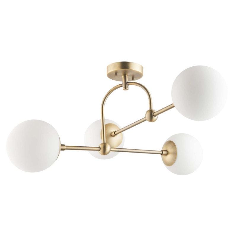 Semi-Flush Mount Arco Globe Chandelier, Mid Century Modern Low Ceiling Light Fixture, Glass Globes Dreamy Bubble Brass Chandelier 4 Lights
