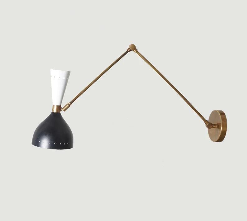 Stilnovo Style Articulated Diabolo Wall Sconce, Mid Century Modern Brass Light Fixture, Handmade Industrial Design Reading Wall Lamp