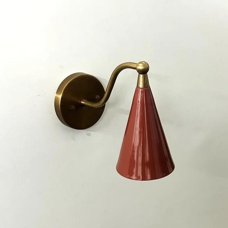 Brass Enamel Conical Shade Wall Sconce, Mid Century Modern Industrial Wall Lamp,  Handcrafted Custom Antique Light Fixture Home Décor