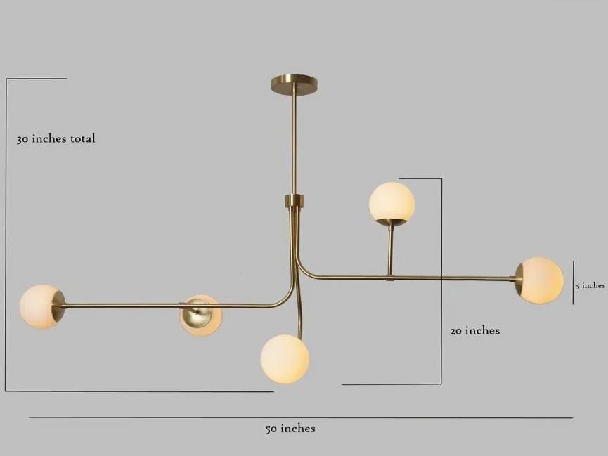 Twisted Five Globe Semi Flush Mount Mid Century Modern Brass Sputnik Chandelier, Handcrafted Bubble Globe Ceiling Pendant Light Fixture