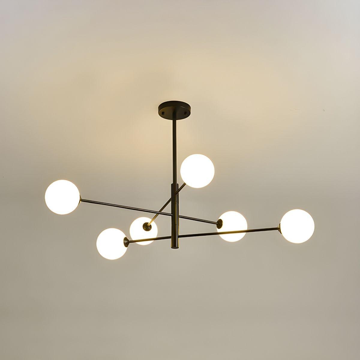 Minimalist Six Globe Ceiling Light Mid Century Modern Sputnik Brass Chandelier, Handcrafted Glass Globe Design Pendant Ceiling Light Fixture