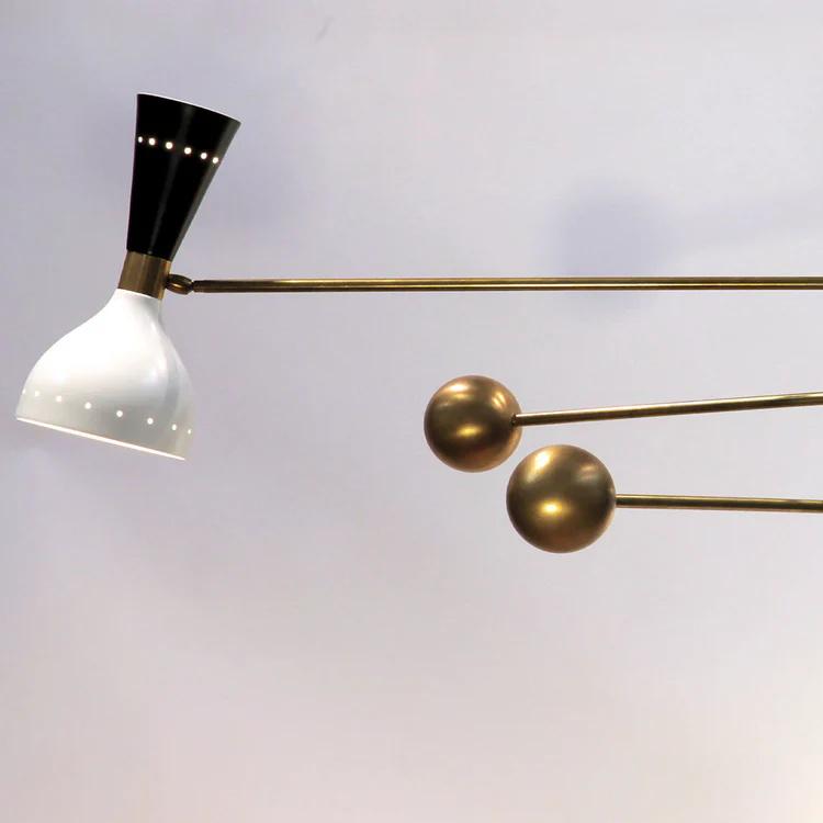 Counterbalance Stilnovo Diabolo Brass Chandelier, Mid Century Modern Sputnik Chandelier, Handcrafted Ceiling Light Fixture 3 Arms 6 Lights