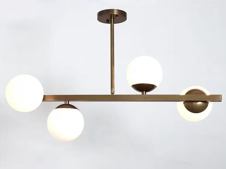 Minimalist Modern Linear Ceiling Pendant Light Fixture Handcrafted Contemporary 4 Globe Brass Chandelier Kitchen Island Dining Hallway Light