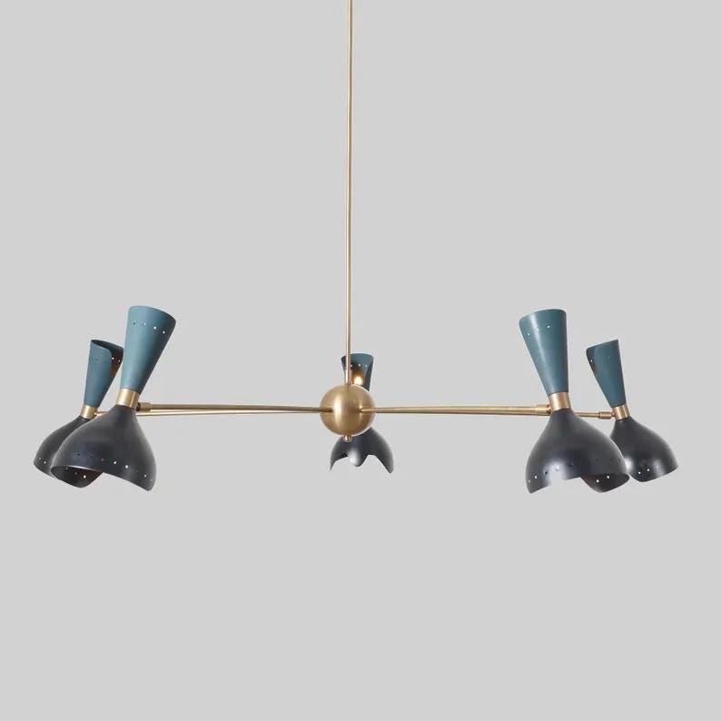 Large Stilnovo Style 5 Arms 10 Lights Raw Brass Sputnik Chandelier Light Fixture, Handcrafted Brass Chandelier, Unique Design Ceiling Light