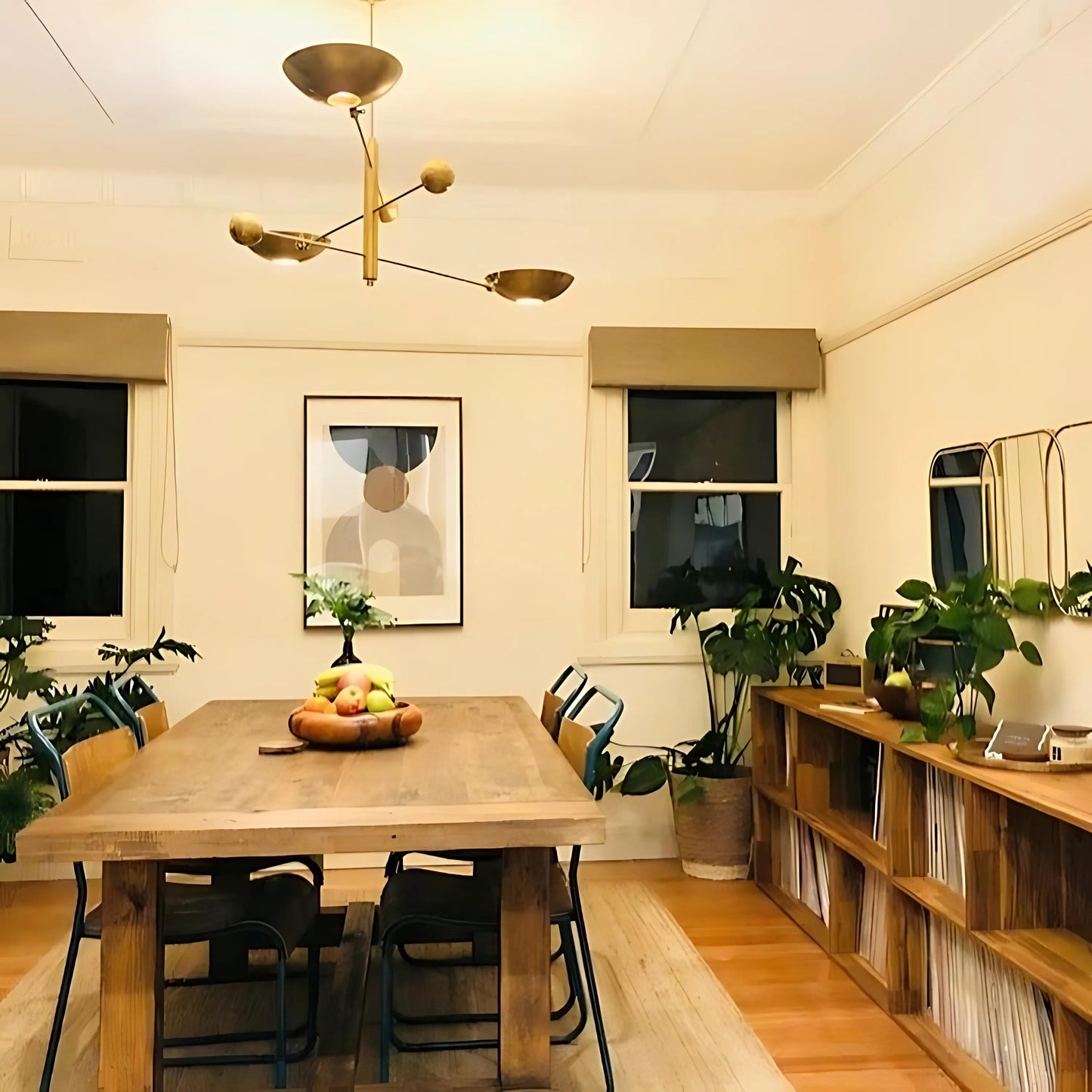 Italian Adjustable Counterweight Stilnovo Ceiling Lamp, Counterbalance 3 Shade Brass Chandelier, Mid Century Modern Light 1960s Inspired