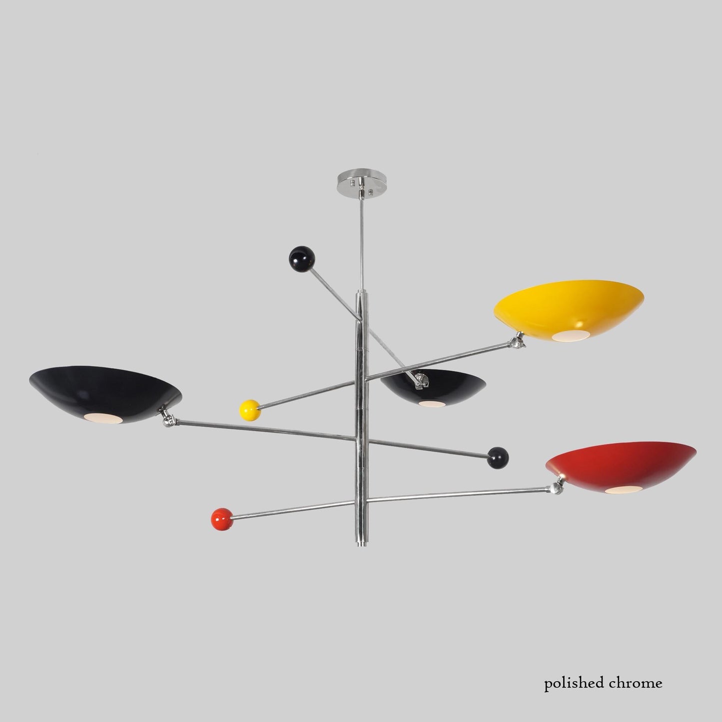 Stilnovo Counterbalance Multicolor Disk Chandelier, Mid Century Modern 4 Shade Sputnik Brass Chandelier, Counterweight Ceiling Pendant Light