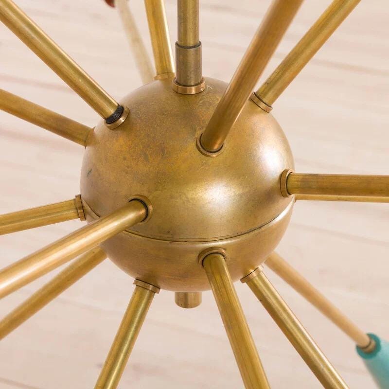 Colorful Multi Shade Sputnik Chandelier, Mid Century Style Brass Chandelier Pendant Ceiling Light, Showroom Entrance Living Hallway