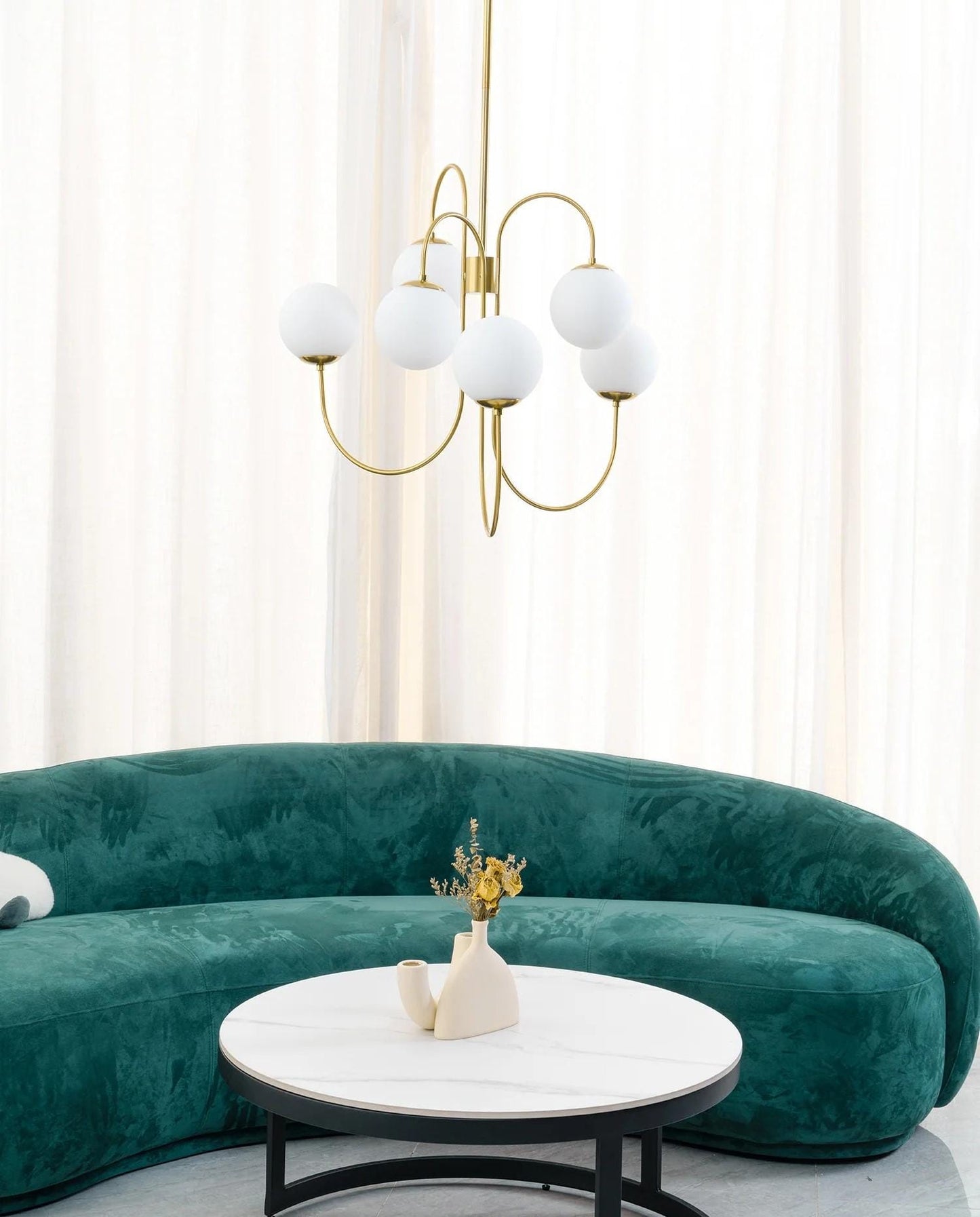 Mid Century Modern Bubble Gooseneck Chandelier 6 Globe, Handcrafted Lamp Ceiling Light Brass Light Globe Chandelier Design Light Fixture