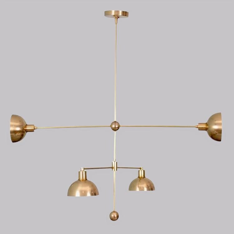 Modern Asymmetrical Dome Shade Brass Chandelier, Handcrafted Contemporary Bowl Shade Designer Brass Ceiling Hanging Fixture 4 Lights