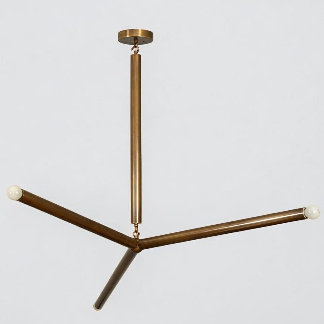 Arrow Shape Slingshot Chandelier, Minimalist Asymmetrical Brass Ceiling Light Fixture, Contemporary Design Hanging Three Arm Statement Lamp