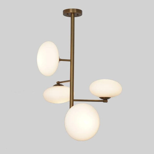 Four Globe Mid Century Modern Sputnik Brass Chandelier, Handcrafted Ceiling Light, Brass Frame Glass Globe Design Pendant Light Fixture