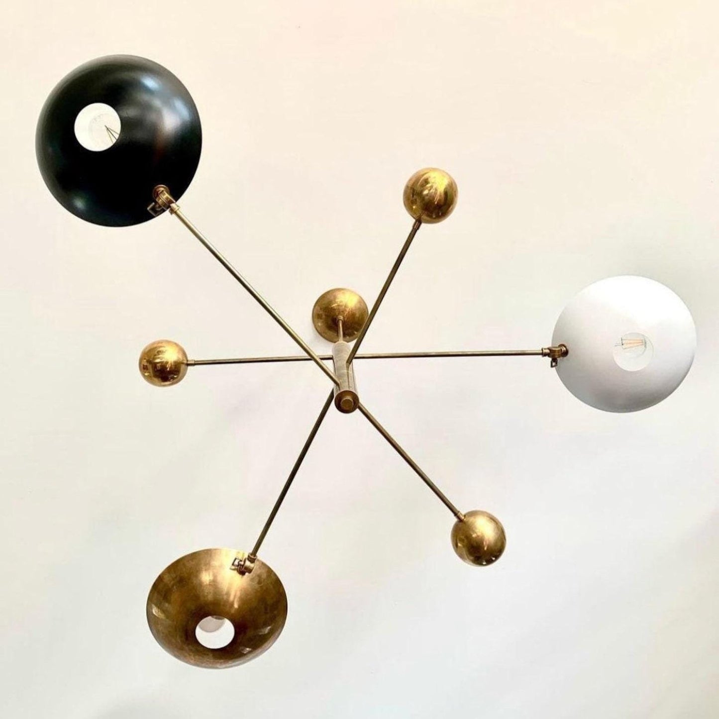 Stilnovo Style Adjustable Counterbalance Ceiling Lamp, Italian Counterweight 3 Shade Brass Chandelier,  1960s Inspired Mid Century Light