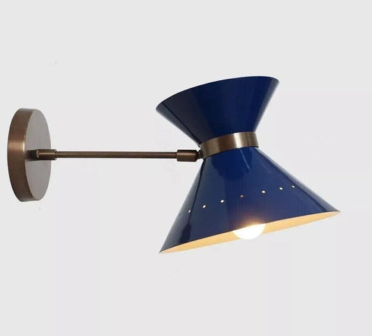 Mid-Century Modern Double Cone Brass Wall Sconce, Stilnovo Inspired Enamel Diabolo Wall Lamp, Handmade Adjustable Pivot Bedside Reading Lamp