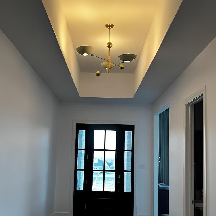 Stilnovo Style Adjustable Counterbalance Ceiling Lamp, Italian Counterweight 3 Shade Brass Chandelier,  1960s Inspired Mid Century Light