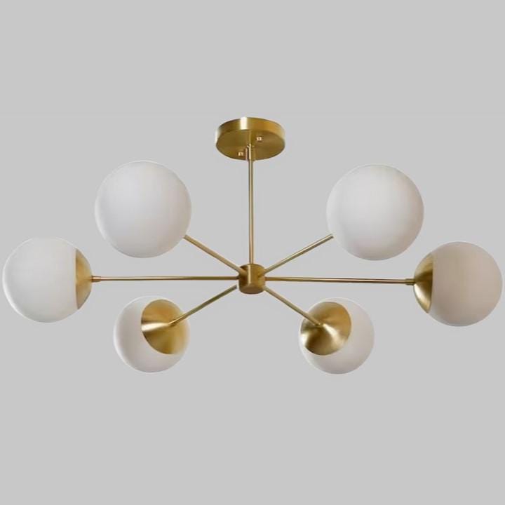 Gorgeous 6 Light Glass Globe Mid Century Modern Sputnik Brass Chandelier, Handcrafted Ceiling Light Customizable Pendant Light Fixture