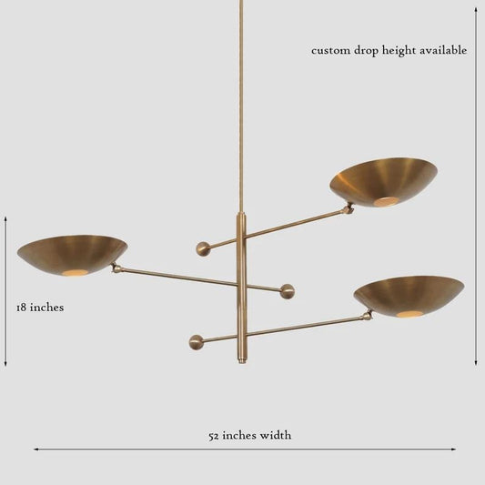 Italian Adjustable Counterweight Stilnovo Ceiling Lamp, Counterbalance 3 Shade Brass Chandelier, Mid Century Modern Light 1960s Inspired